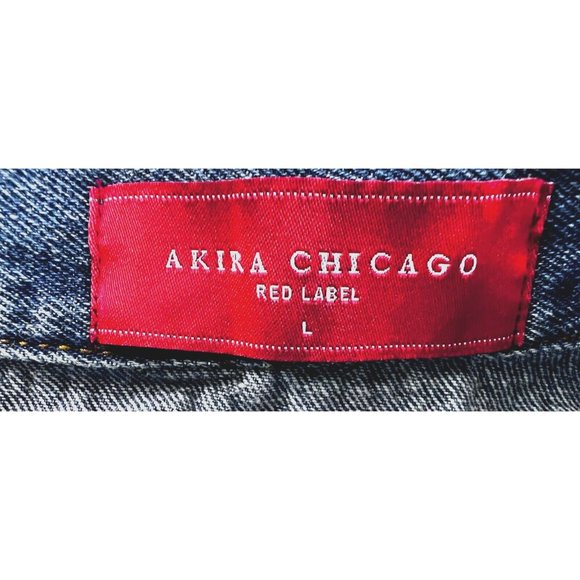 Akira Chicago Red Label Distressed Denim Jean Jacket Size Women’s Large - Picture 8 of 13